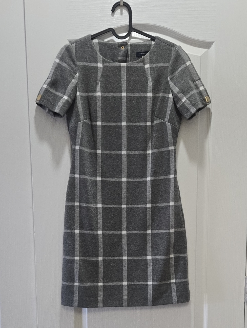 Gray Windowpane Sheath Dress - Classic Workwear